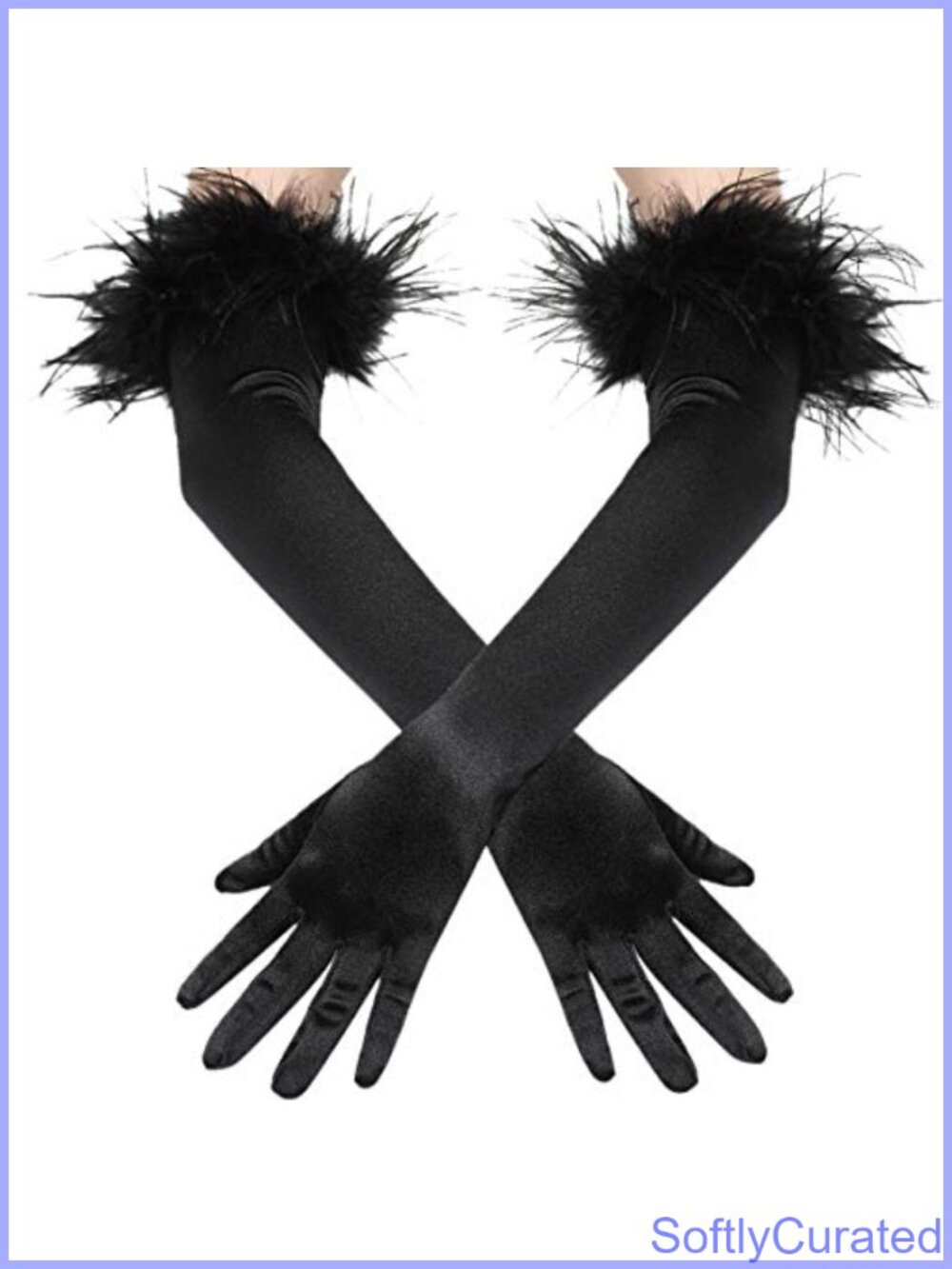 Long Satin Opera Gloves Stretchy Feather Pageant Gloves